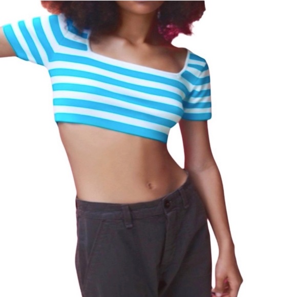 Zara Blue & White Striped Crop Top, NWOT Size L - Picture 1 of 7